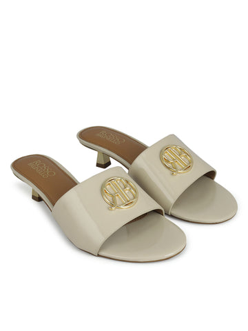 White Heels With Logo Buckle