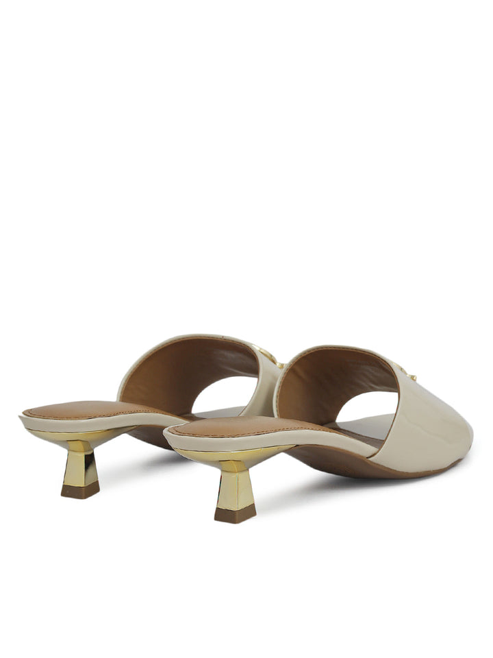 White Heels With Logo Buckle