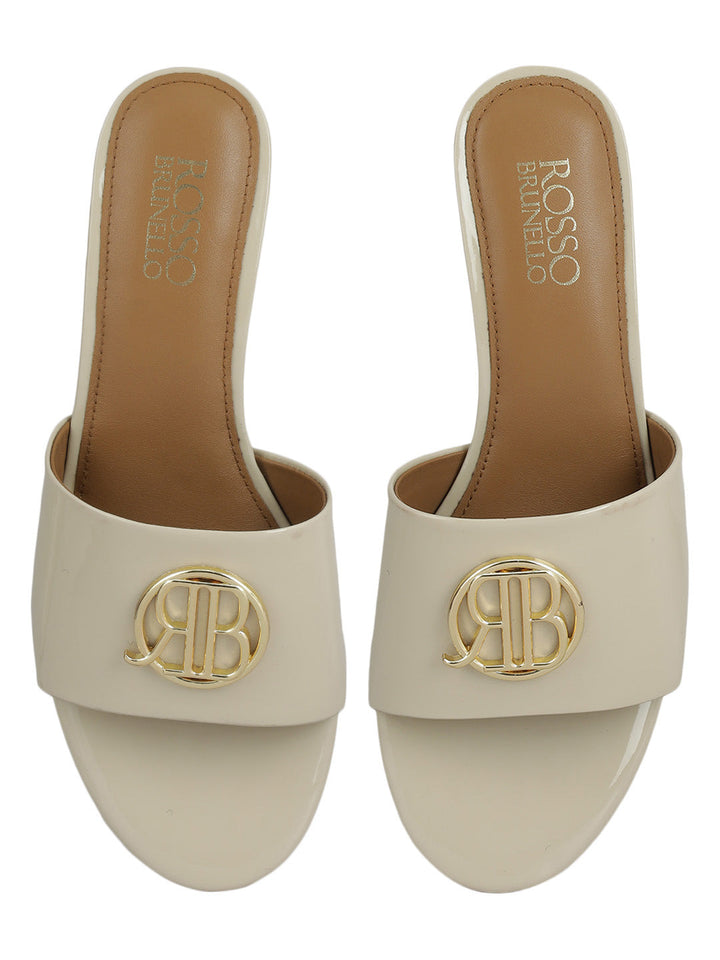 White Heels With Logo Buckle