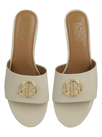 White Heels With Logo Buckle