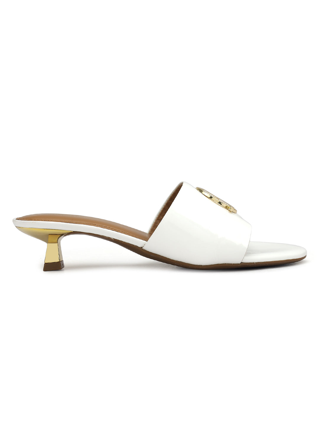 White Heels With Logo Buckle