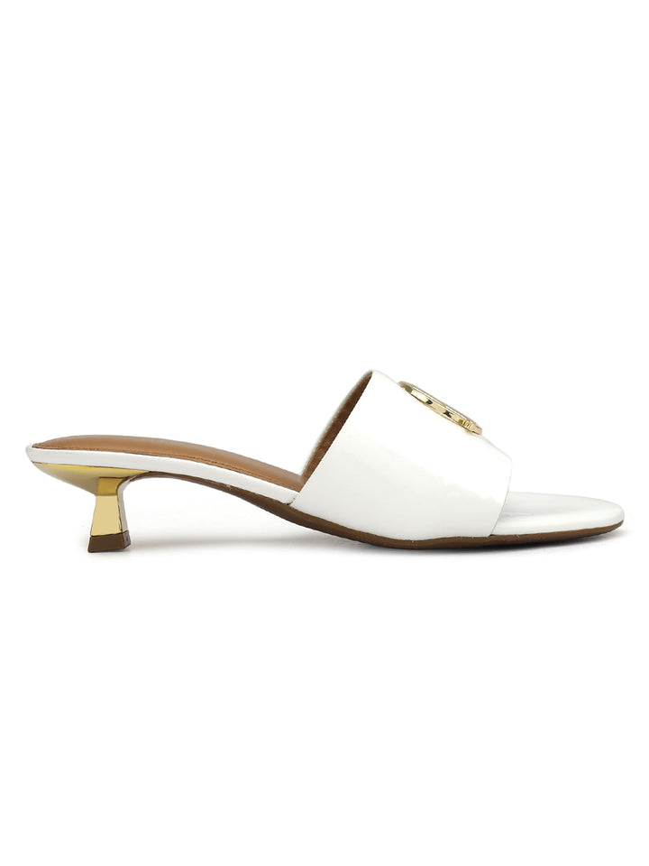 White Heels With Logo Buckle