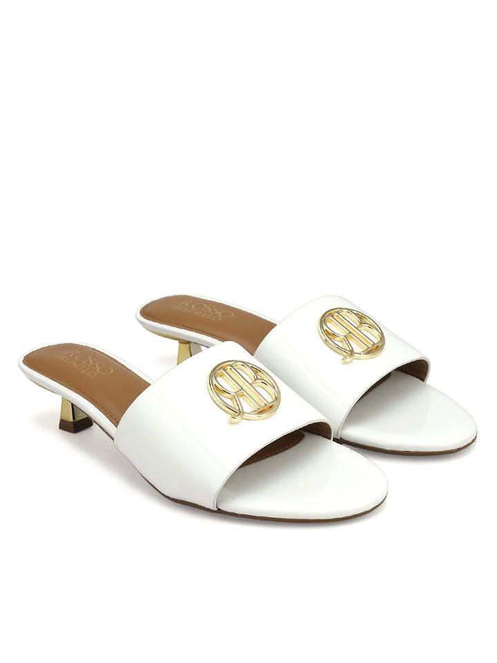 White Heels With Logo Buckle