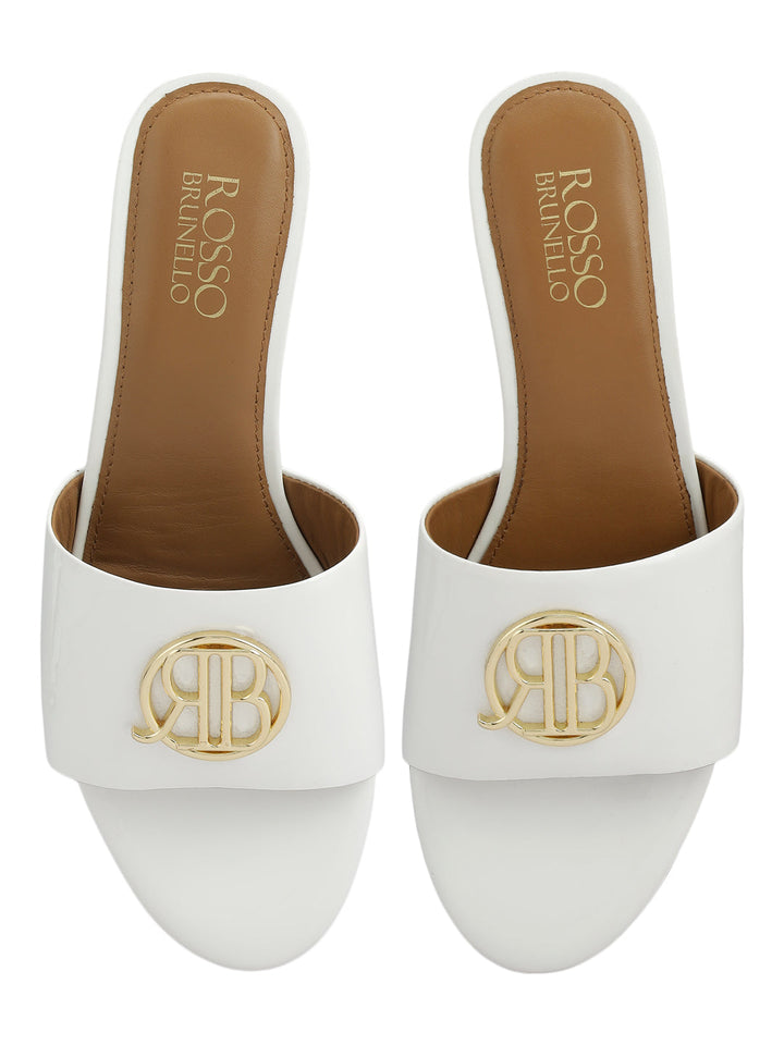 White Heels With Logo Buckle