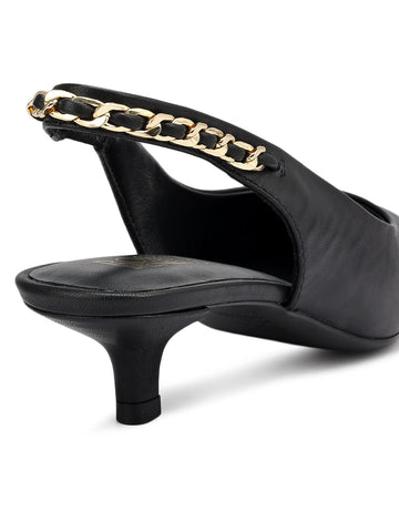 Black Sling Back Kitten Heels