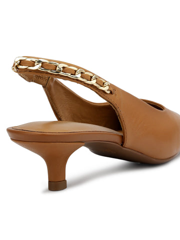 Tan Sling Back Kitten Heels