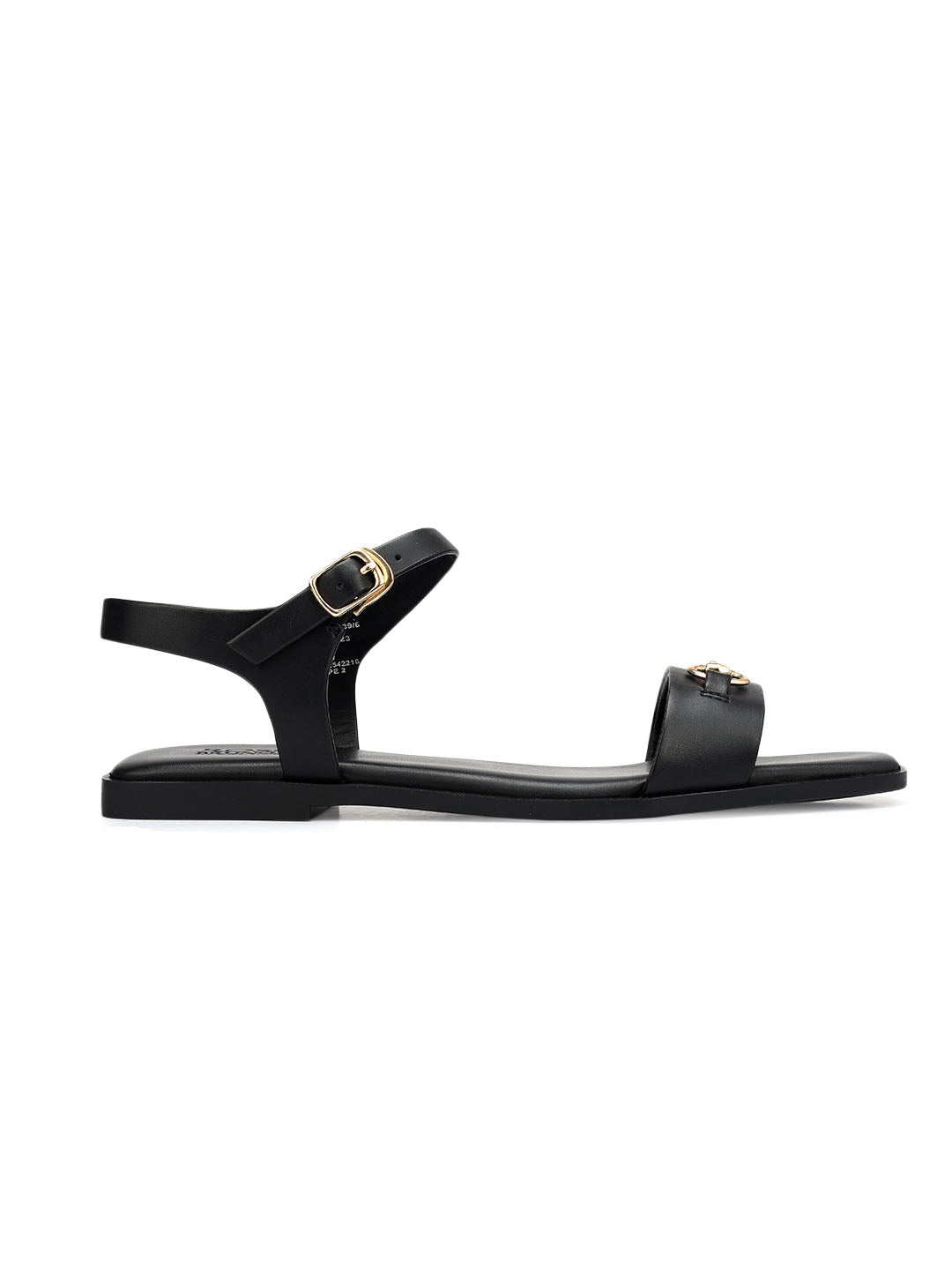 Black Horsebit Back Strap Flats