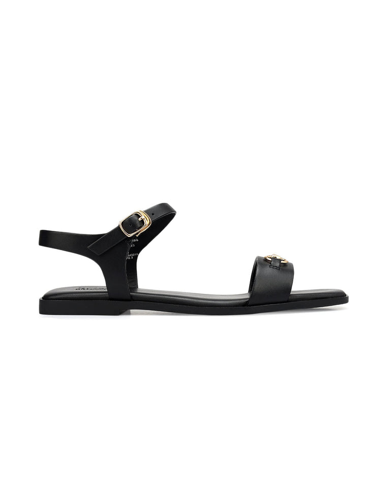 Black Horsebit Back Strap Flats