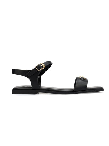 Black Horsebit Back Strap Flats