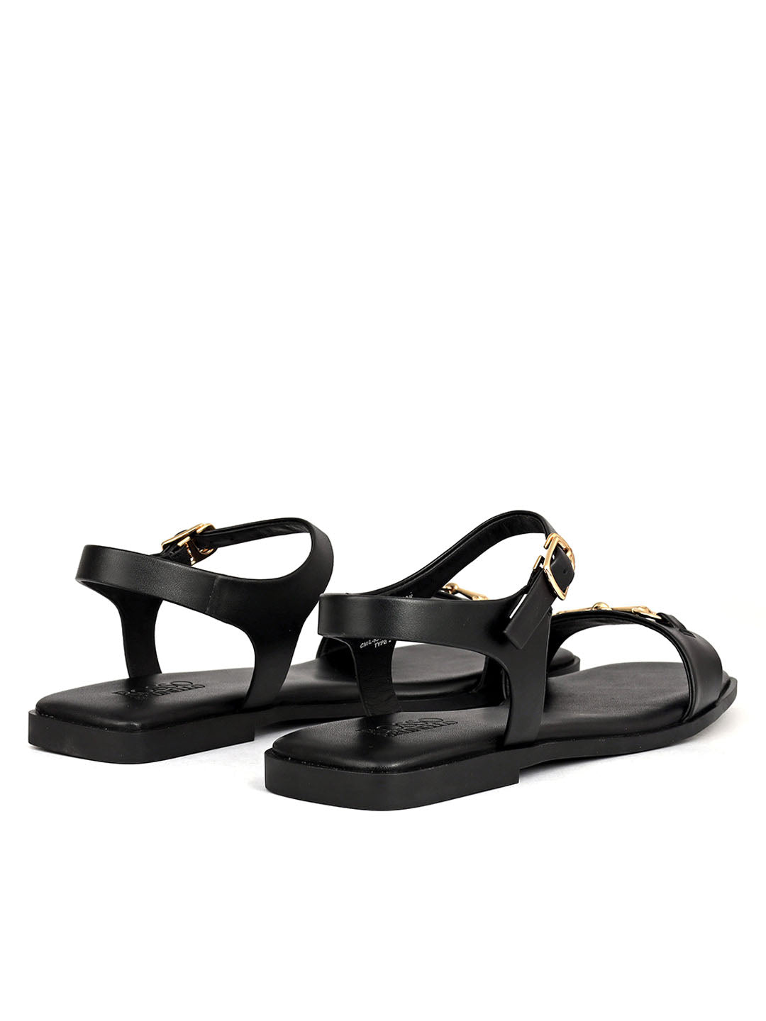 Black Horsebit Back Strap Flats