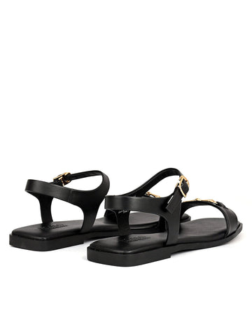 Black Horsebit Back Strap Flats