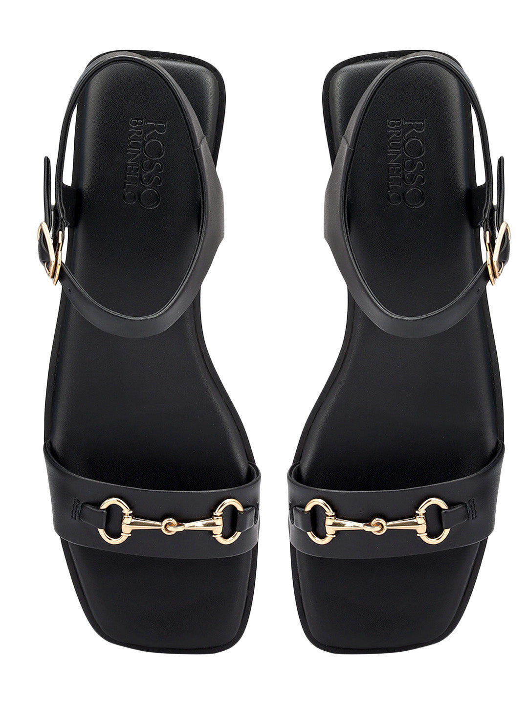 Black Horsebit Back Strap Flats