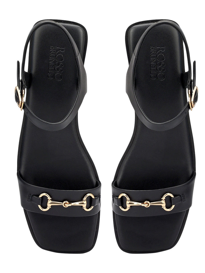 Black Horsebit Back Strap Flats