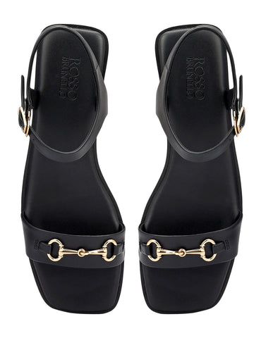 Black Horsebit Back Strap Flats