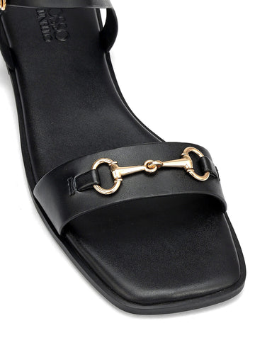 Black Horsebit Back Strap Flats