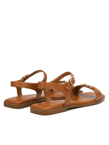 Tan Horsebit Back Strap Flats