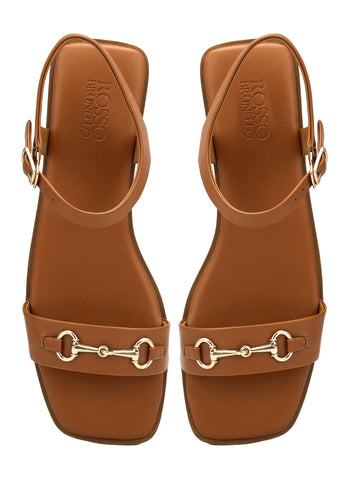 Tan Horsebit Back Strap Flats