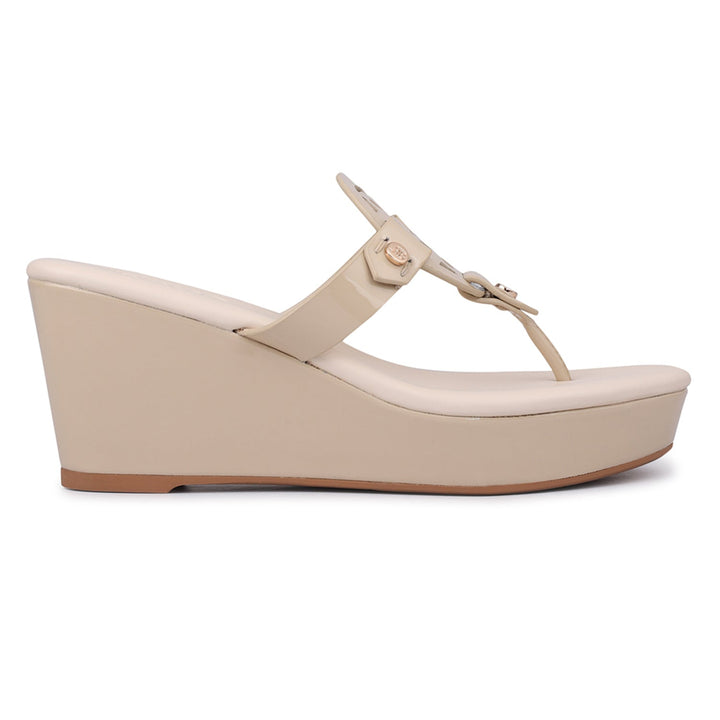 Beige Wedges With Logo Cutout