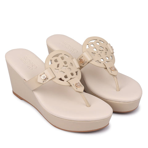 Beige Wedges With Logo Cutout