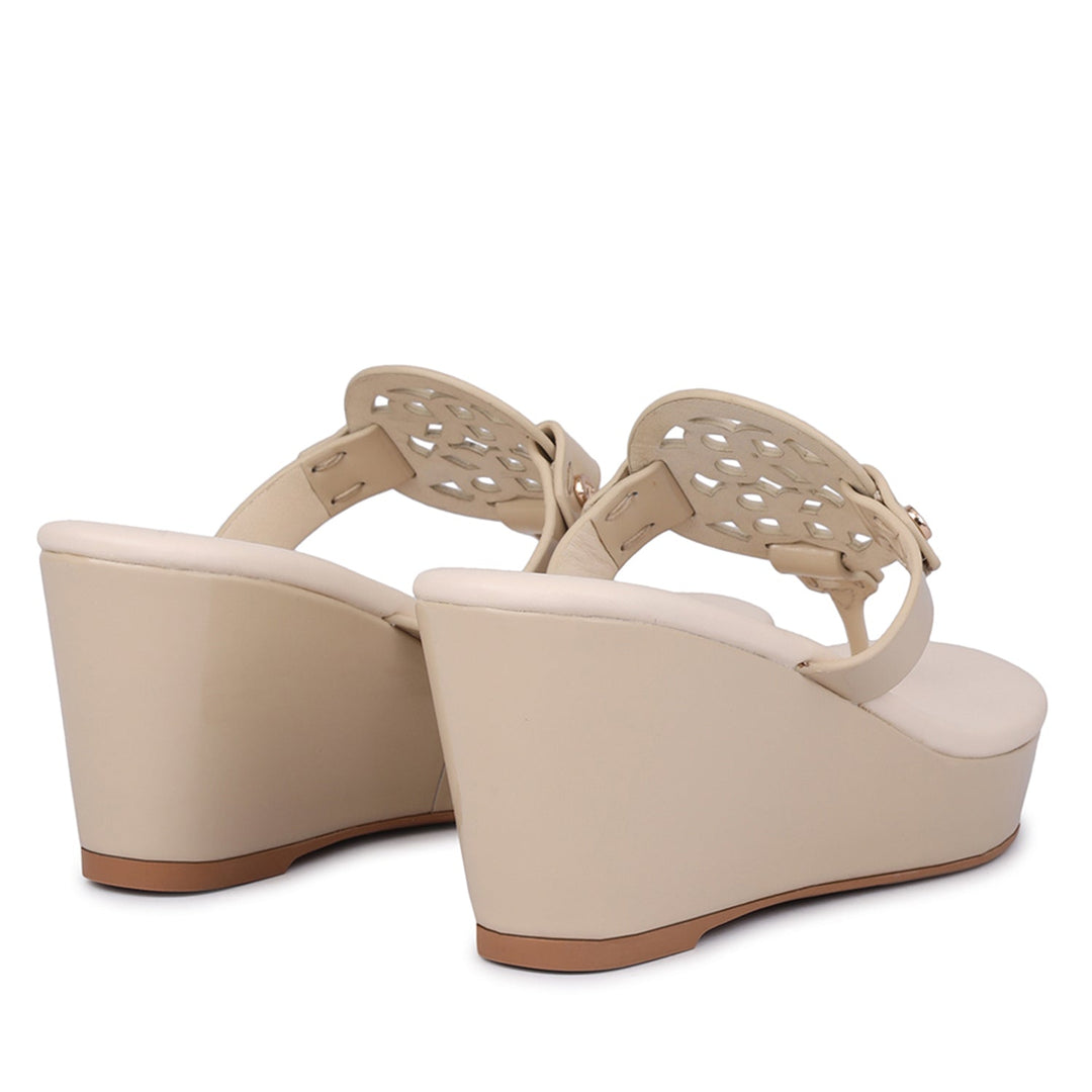 Beige Wedges With Logo Cutout
