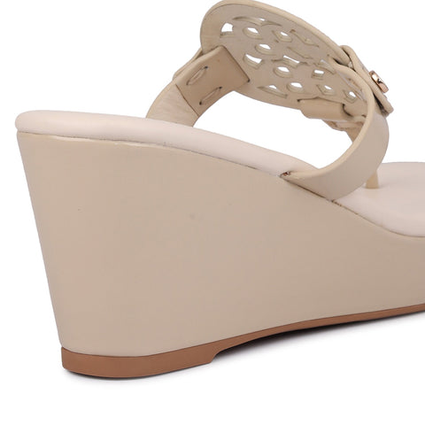 Beige Wedges With Logo Cutout