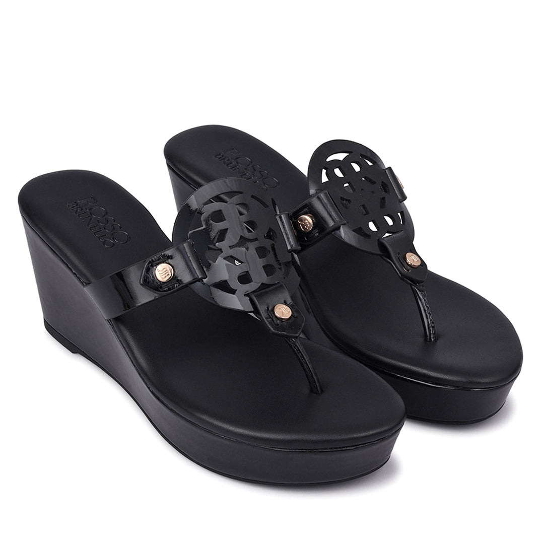 Black Wedges With Logo Cutout
