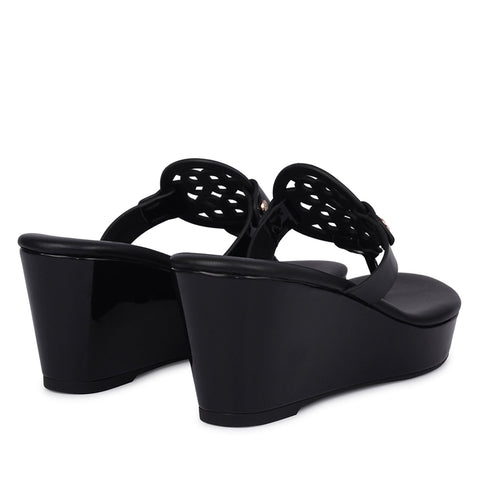 Black Wedges With Logo Cutout