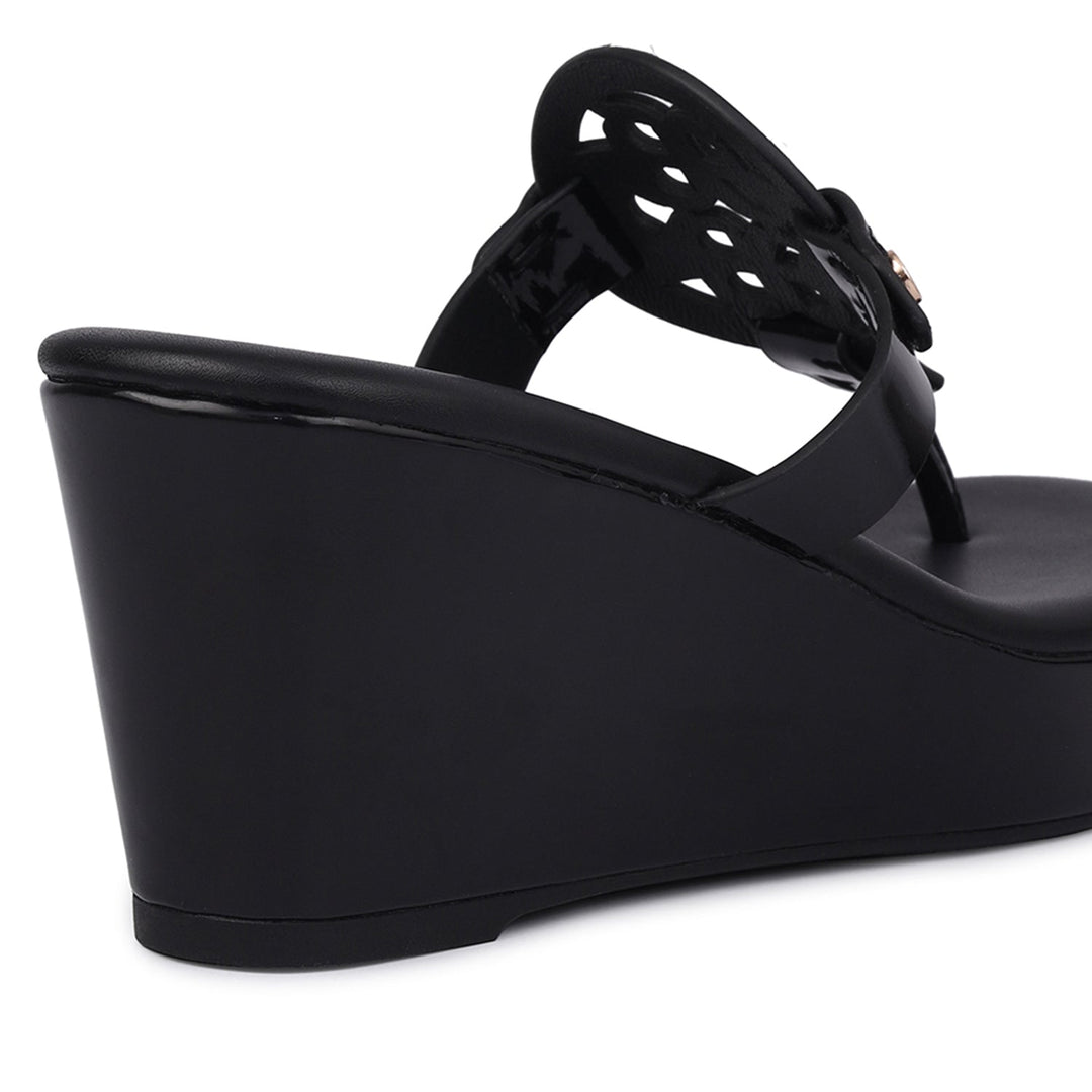 Black Wedges With Logo Cutout