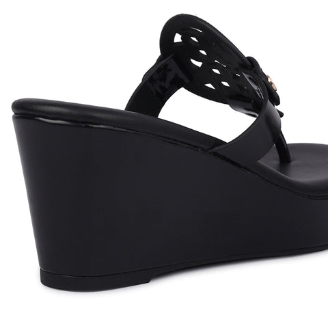 Black Wedges With Logo Cutout