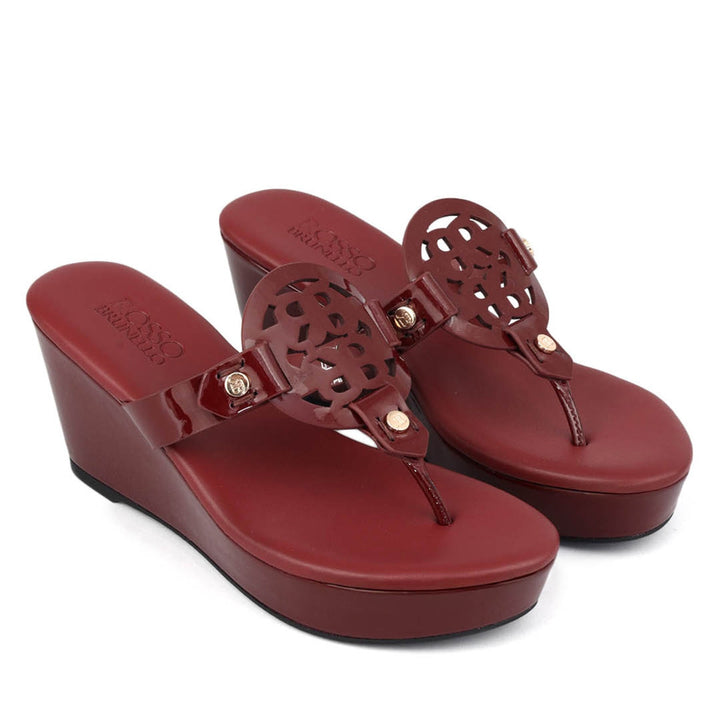 Burgundy Wedges With Logo Cutout