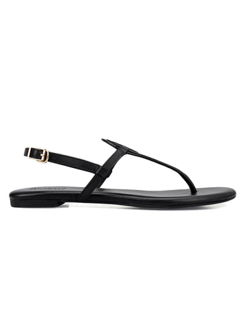 Black Logo Leather Flats