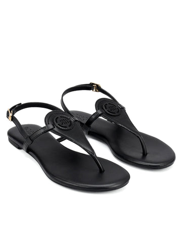 Black Logo Leather Flats