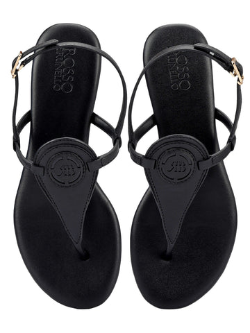 Black Logo Leather Flats