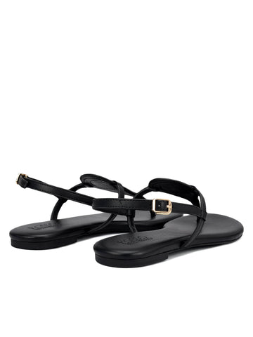 Black Logo Leather Flats