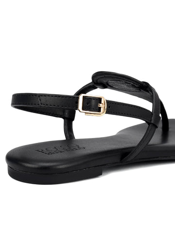 Black Logo Leather Flats