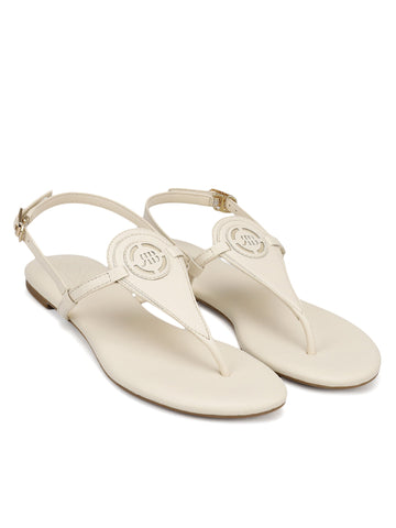 White Logo Leather Flats