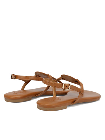 Tan Logo Leather Flats