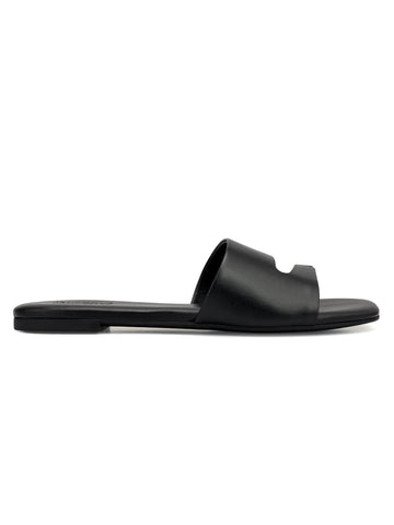 Black Leather Open Toe Flats
