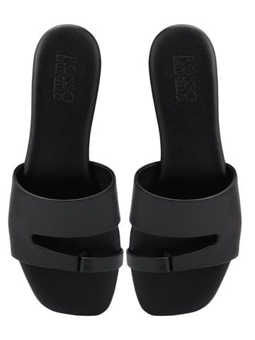 Black Leather Open Toe Flats