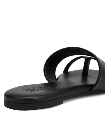 Black Leather Open Toe Flats