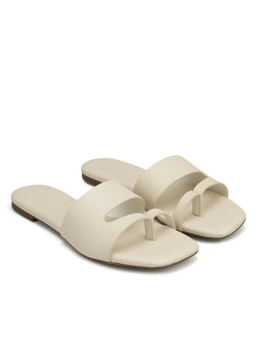 White Leather Open Toe Flats