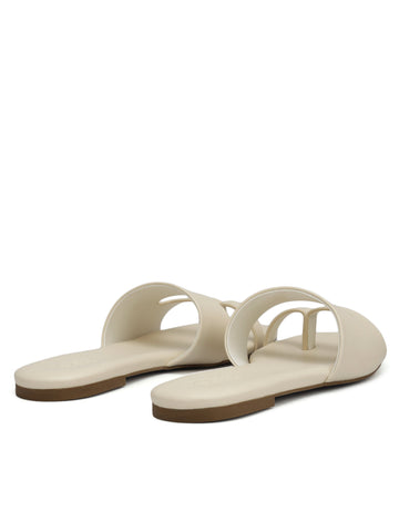 White Leather Open Toe Flats
