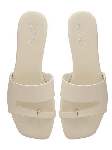 White Leather Open Toe Flats