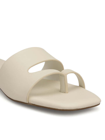 White Leather Open Toe Flats