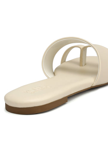 White Leather Open Toe Flats
