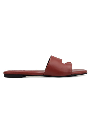 Burgundy Leather Open Toe Flats