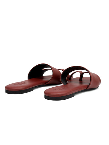 Burgundy Leather Open Toe Flats