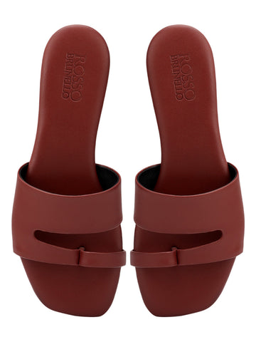 Burgundy Leather Open Toe Flats