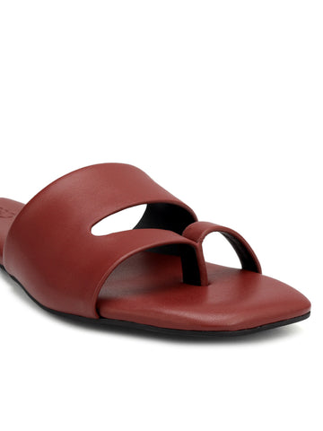 Burgundy Leather Open Toe Flats