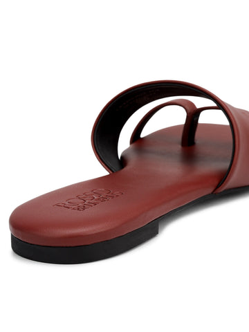 Burgundy Leather Open Toe Flats